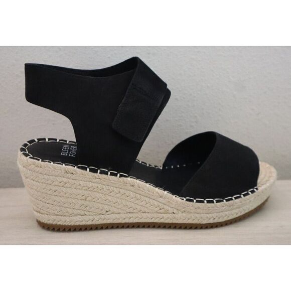 Eileen Fisher Women's Sz 8.5M Black Weslia Jute Wrapped Wedge Sandals SIB - Picture 6 of 10